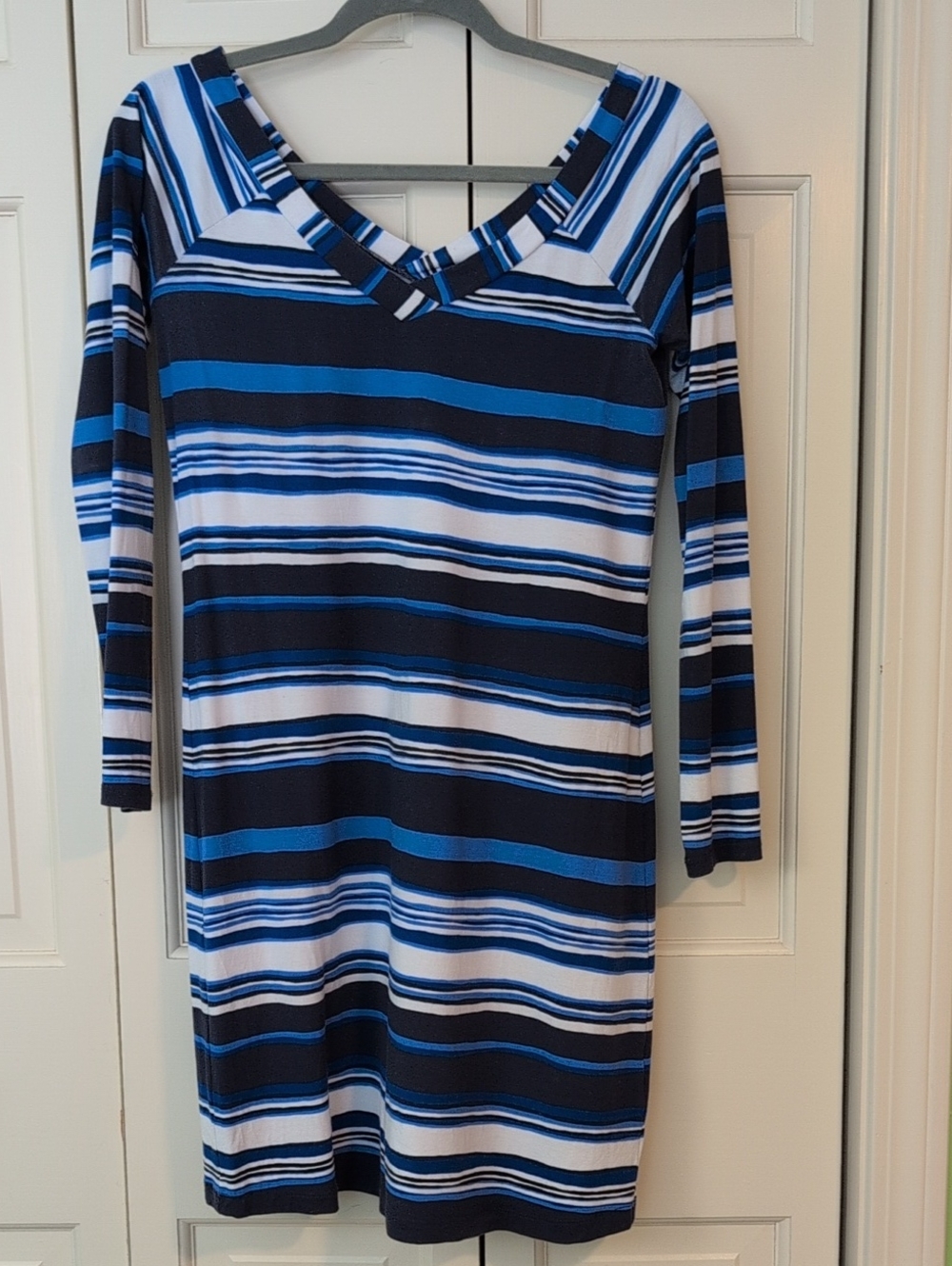 Lilly Pulitzer Navy, Bright Blue & White Striped V-Neck Long Sleeve Dress